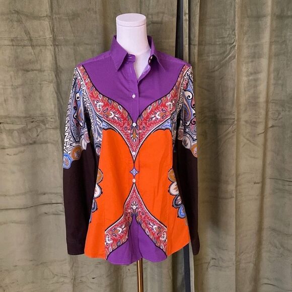 Etro Orange and Purple Paisley Blouse, M - Picture 1 of 8